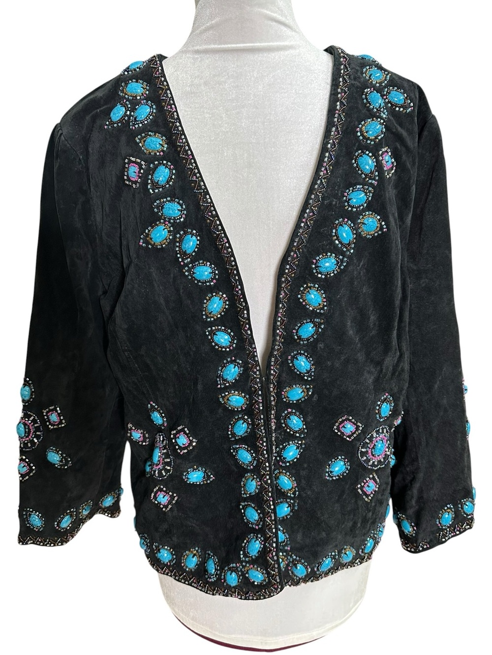 Adrienne Landau Black Leather Beaded Embellished Jacket. Size-see measurements
